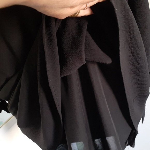 TYCHE Womens Relax Fit Crepe Lined Solid Black Open TieSleeves Shift Mini Dress - Picture 7 of 11